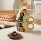Creative Cute Mug with Lid Ceramic Distinctive Couple Water Mug Vintage Cartoon Girl Printed