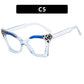Irregular cat eye color blocked eyeglass frame, new flat lens, plain color, anti blue light glasses
