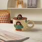 Creative Cute Mug with Lid Ceramic Distinctive Couple Water Mug Vintage Cartoon Girl Printed