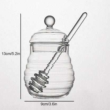Home Transparent Glass Honey Jar With Lid, Glass Stirring Honey Bottle, Creative Glass Seasoning Jar, New Model
