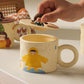 Creative Cute Mug with Lid Ceramic Distinctive Couple Water Mug Vintage Cartoon Girl Printed