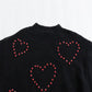 Fashionable semi high neck long sleeved nail drill black knit sweater pullover jacket
