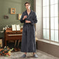 Autumn and winter extended thick couple bathrobe flannel waist cinched nightgown women&