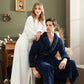 Autumn and winter extended thick couple bathrobe flannel waist cinched nightgown women&