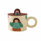 Creative Cute Mug with Lid Ceramic Distinctive Couple Water Mug Vintage Cartoon Girl Printed