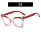 Irregular cat eye color blocked eyeglass frame, new flat lens, plain color, anti blue light glasses
