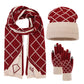 Adult Knitted Hat Glove Scarf Set Winter Men and Women Outdoor Cold proof Diamond Grid Knitted Hat