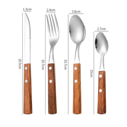 304 Rosewood Knife, Fork, Spoon, Stainless Steel Tableware, Solid Wood Handle, Steak Knife, Fork, Spoon, Dessert Spoon, Chopstic