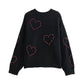 Fashionable semi high neck long sleeved nail drill black knit sweater pullover jacket