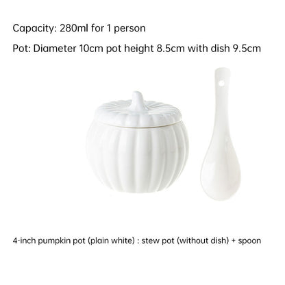 Creative Ceramic Pumpkin Cup, Steamed Egg Cup, Stewed Pot with Cover, Pure White Mini Bird&