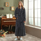 Autumn and winter extended thick couple bathrobe flannel waist cinched nightgown women&
