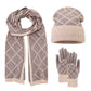 Adult Knitted Hat Glove Scarf Set Winter Men and Women Outdoor Cold proof Diamond Grid Knitted Hat