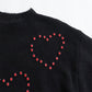 Fashionable semi high neck long sleeved nail drill black knit sweater pullover jacket