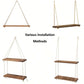 Wooden Swing Hanging Hemp Rope Wall Shelve Mounted Floating Home Living Room Plant Flower Pot Tray Storage Garden Decoration